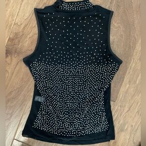 🆕 Mesh Blouse Bodycon Slim Turtleneck Sleeveless Sparkly Rhinestone Top